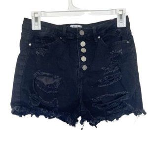 Simple Society Shorts Button Fly Distressed Ripped Frayed Denim